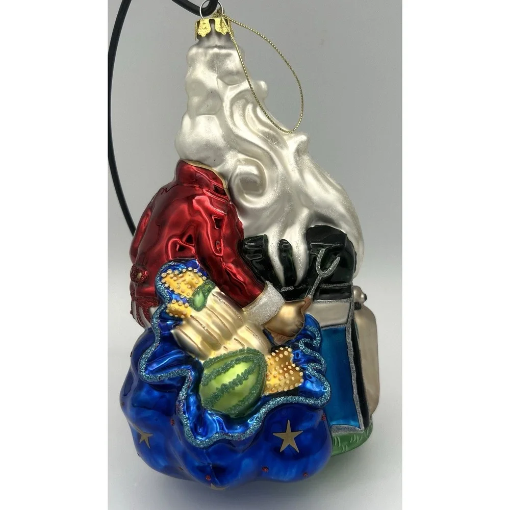 Santa Grilling Large Glass Christmas Tree Ornament 8